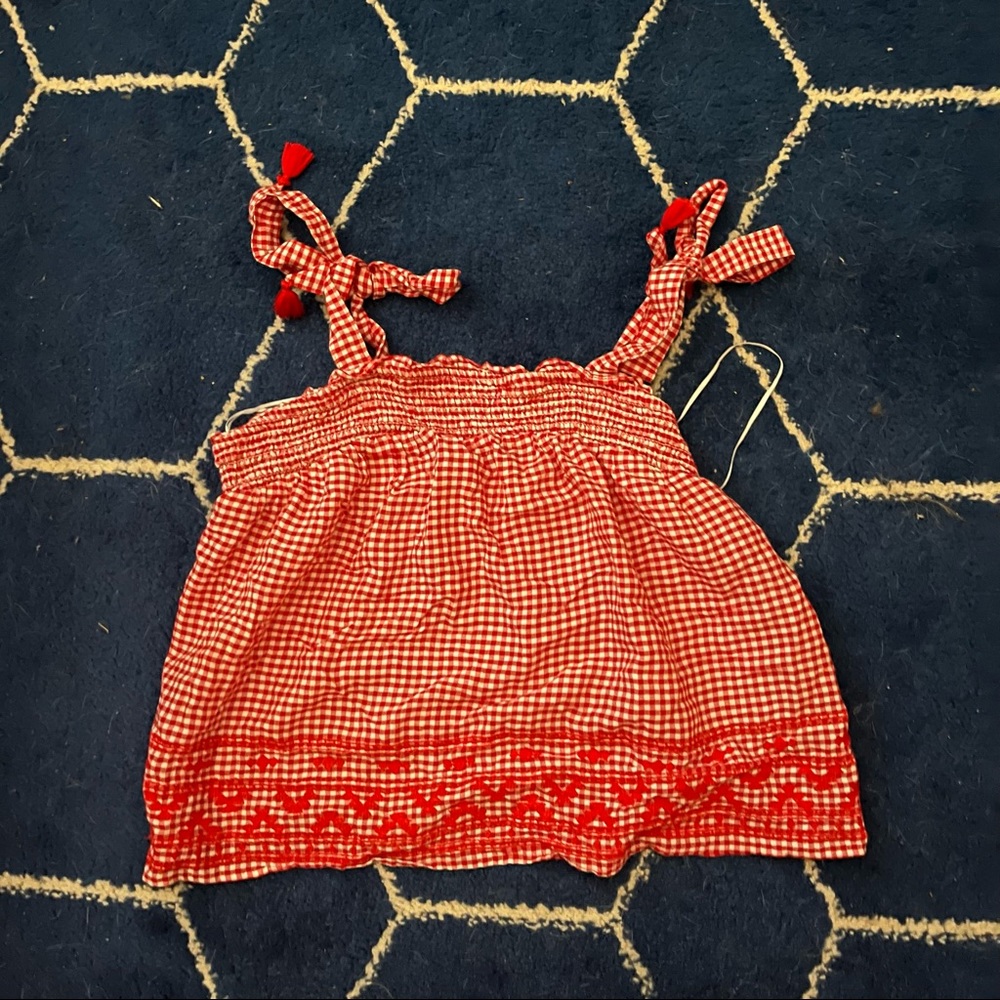 Old Navy gingham red bow tie top